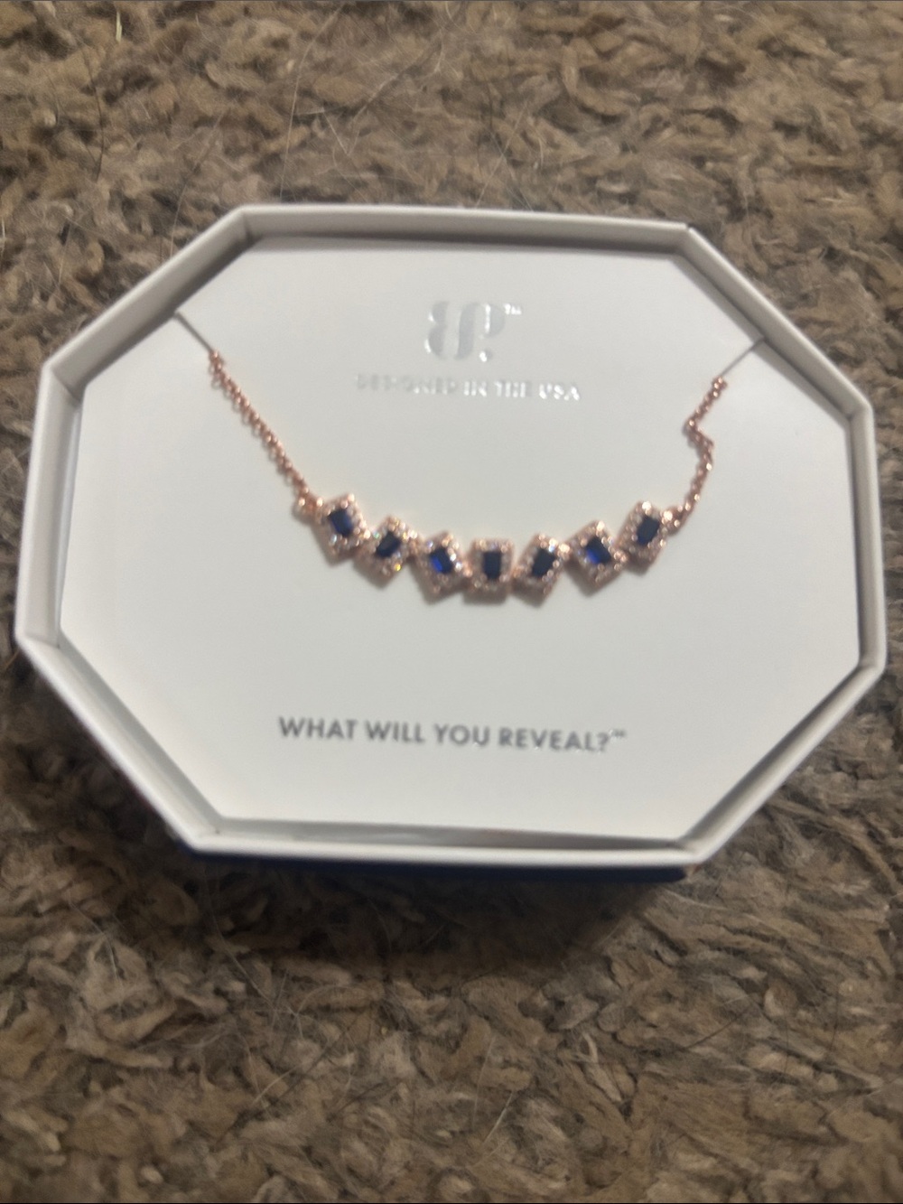 Rose Gold Necklace with Blue Gem Accents by BP